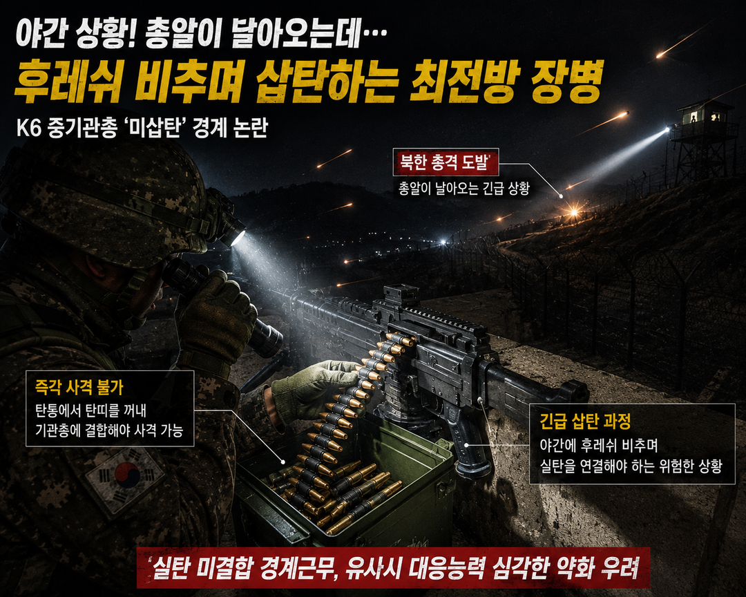 "최전방 K6 기관총 '미삽탄' 경계 논란…'즉각 대응 포기한 것과 다름없다' 우려 확산"